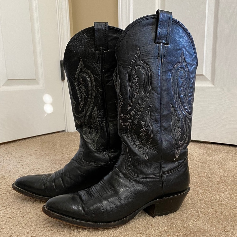 Black Leather Western Nacona Boots Sz 8D